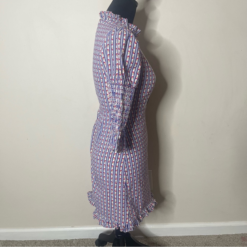 Laura Ashley x Urban Outfitters Floral Mock Neck Smocked Ruffle Mini Dress Sz XS - Picture 4 of 16